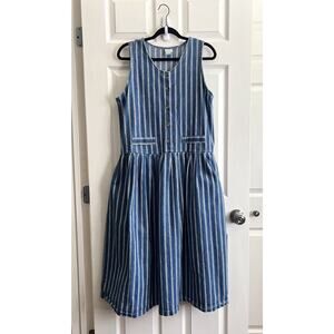 SELECTIONS BY MANOR HOUSE Vintage 80's 90's Striped Denim Jumper Midi Dress Sz M